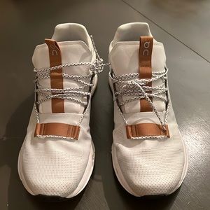 On Cloud Novas, used but rarely worn , white with tan leather accents